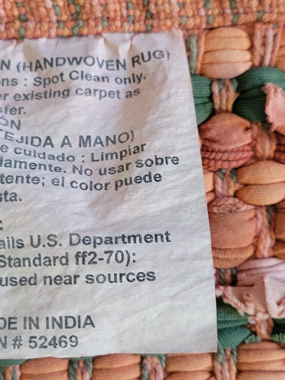 Woven Coral and Olive Stripe Rag Rug - Picture 2 of 4